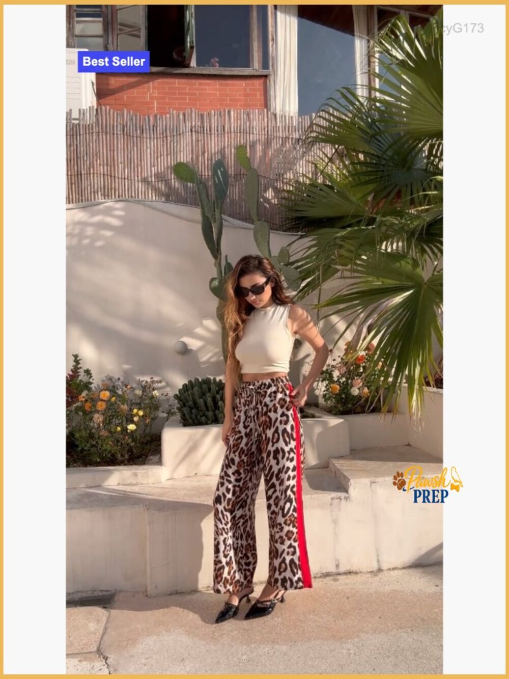 Wide Leg Palazzo Trousers with Pockets Leopard Print High Waisted - Picture 6 of 7